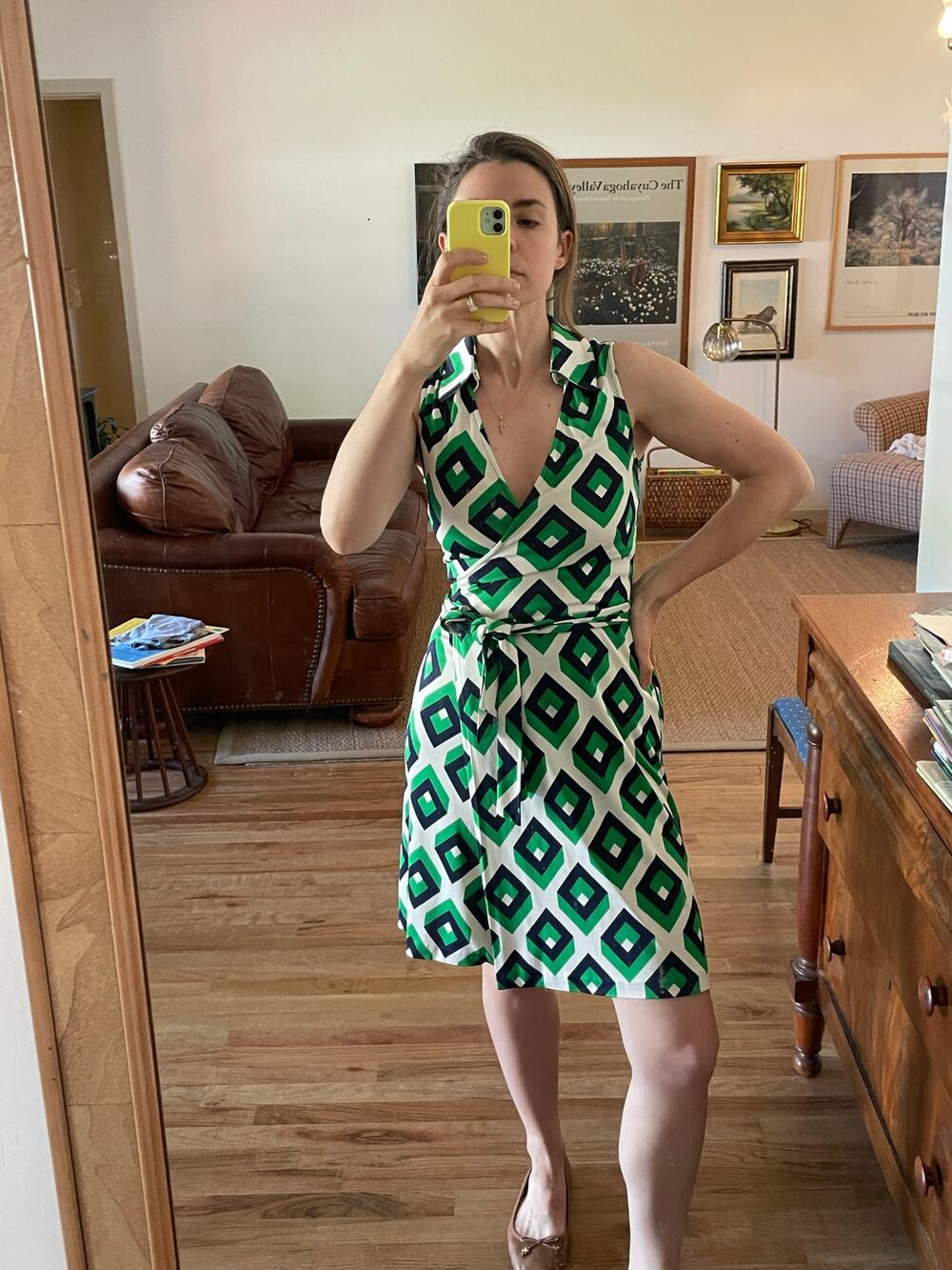 Diane von Furstenburg St Jude Sleeveless Wrap Dress Green Geometric